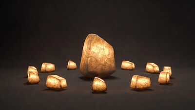 Glowing golden rock lamps circle