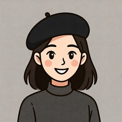 Smiling Asian girl in black beret