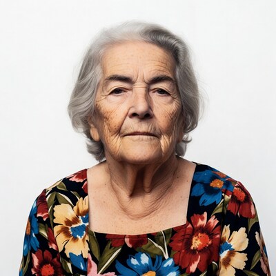 Elderly woman in floral dress