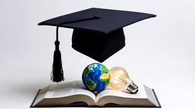 Graduation Cap with Globe and Lightbulb