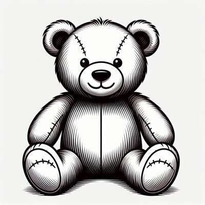 Cute stitched teddy bear illustration