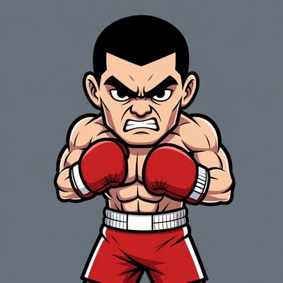 Angry chibi boxer man