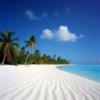 Tropical white sand beach with palms