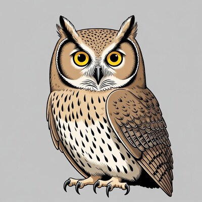 Illustrated Barn Owl on Gray Background