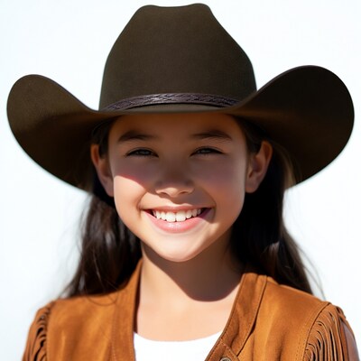 Girl smiling in cowboy hat and vest