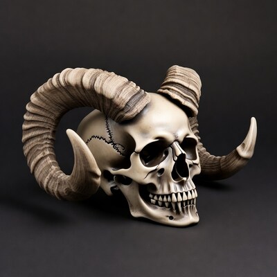 Ram Horned Skull on Black Background