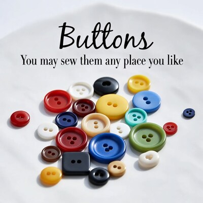 Colorful Buttons Scattered on White Background