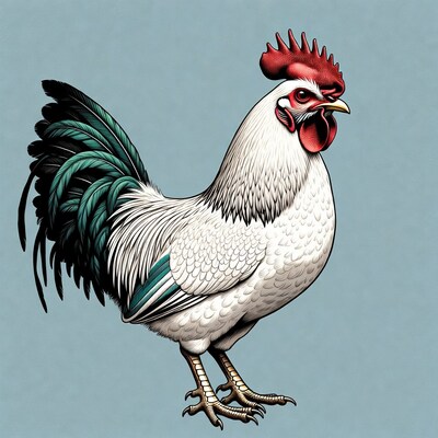 White rooster crowing illustration