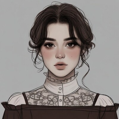 Woman in Victorian lace blouse illustration