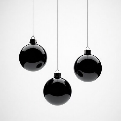 Three Black Christmas Ornaments Hanging