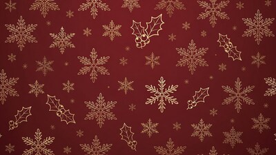 Gold Snowflakes Holly Red Background