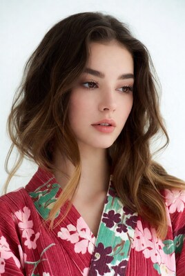 Woman in red floral kimono