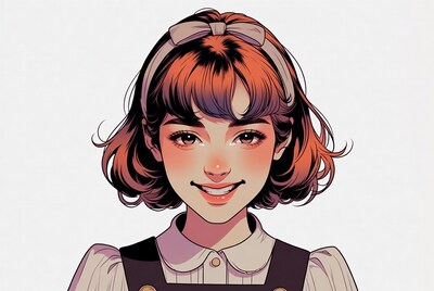 Anime girl with red hair smiling