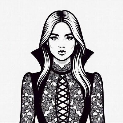 Woman in lace gothic dress illustration