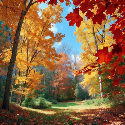 Autumn Forest Path with Colorful Trees