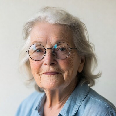 Elderly woman wearing round glasses