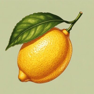 Lemon with green leaf