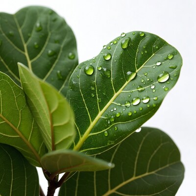 Ficus Leaves with Water Droplets