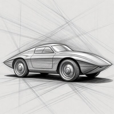 Pencil sketch of classic sports car