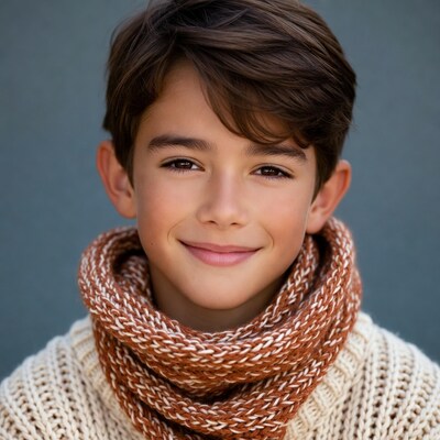 Boy smiling in scarf and sweater