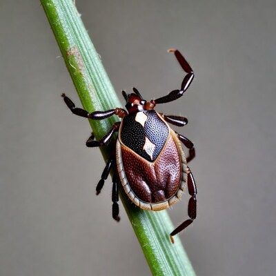Red shield bug on green stem