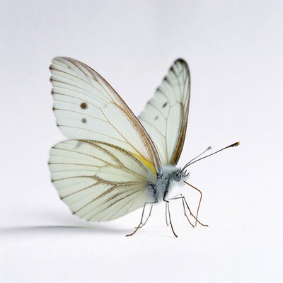 White butterfly on white background