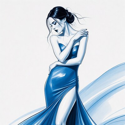 Elegant woman in blue slit gown