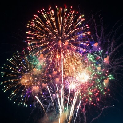 Colorful Fireworks Exploding in Night Sky