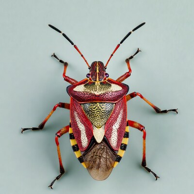 Colorful shield bug on gray background