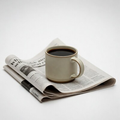Coffee cup on newspaper