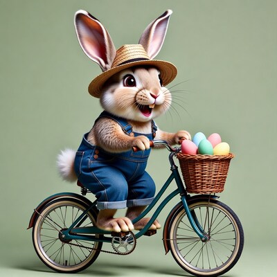 Easter Bunny Riding Bicycle with Eggs