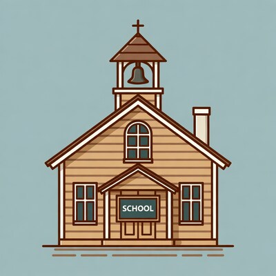Cartoon Schoolhouse with Bell Tower