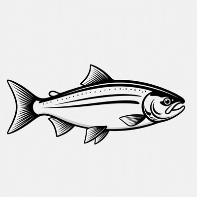 Black and white salmon illustration