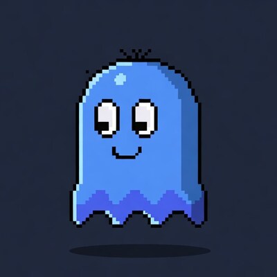 Smiling blue pixel ghost