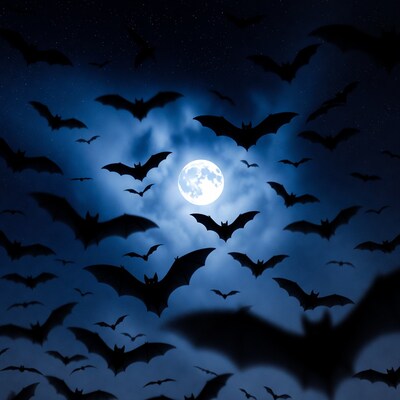 Bats Flying Around Full Moon