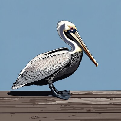 White Pelican standing on dock