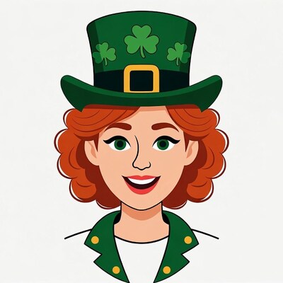 Smiling woman in green leprechaun hat