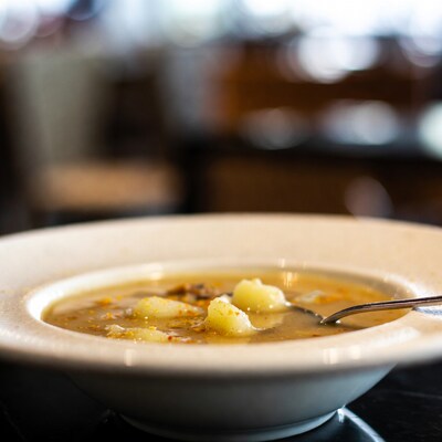Creamy potato soup with spoon