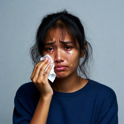 Asian woman crying with tissue