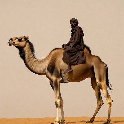 Man riding dromedary camel