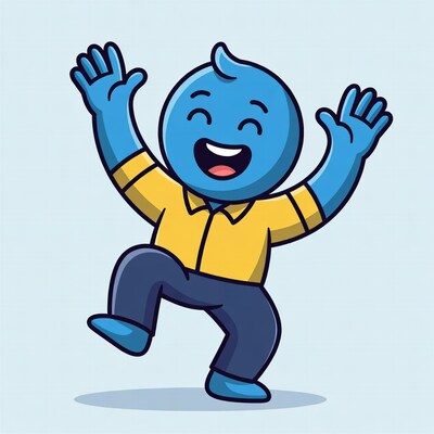 Cartoon blue boy dancing happily