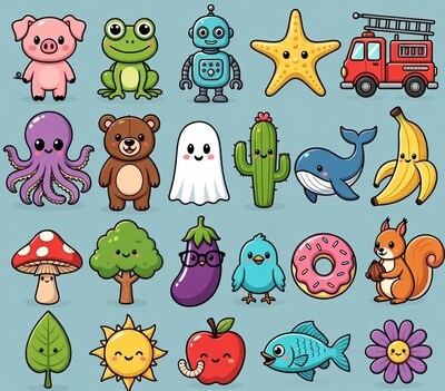 Cute Kawaii Animals and Objects Illustration