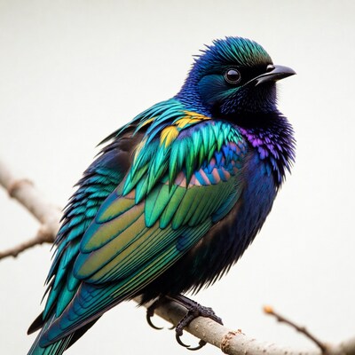 Iridescent Starling Perched on Branch