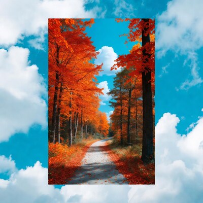 Autumn Path Through Red Trees
