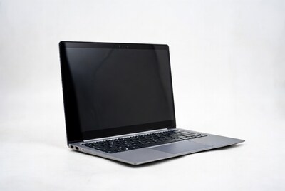 Silver laptop on white background