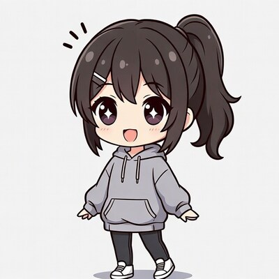 Chibi Asian girl in hoodie smiling