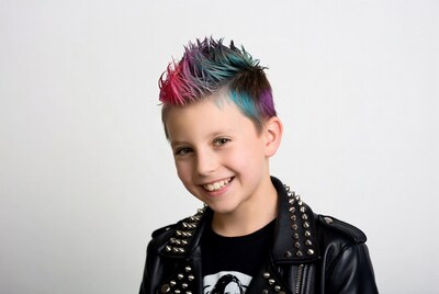 Boy with colorful mohawk and leather jacket