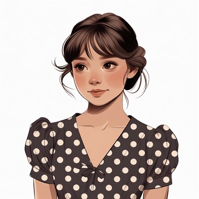 Asian girl in polka dot dress illustration