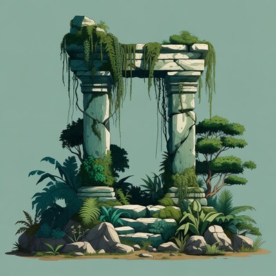 Ancient Ruined Arch Covered in Vines