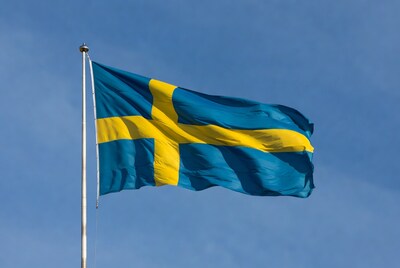 Swedish flag waving on pole